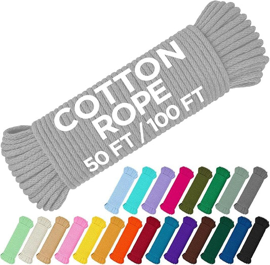 TECEUM Cotton Rope 3/16” – 50 FT – Strong All-Purpose Braided Rope – Natural by TECEUM