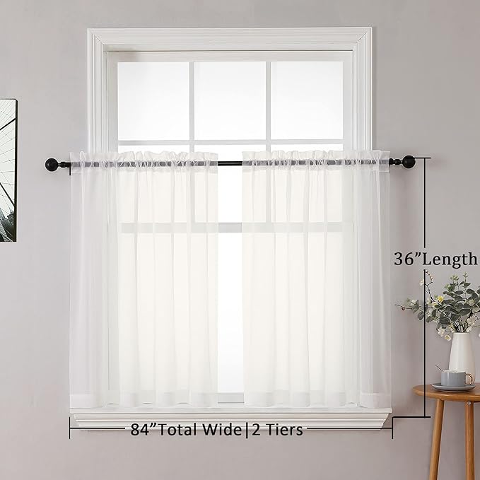 Chyhomenyc Ivory Sheer Curtains Tier 36 inch Length 2 Panels, Light Filtering - Image 6