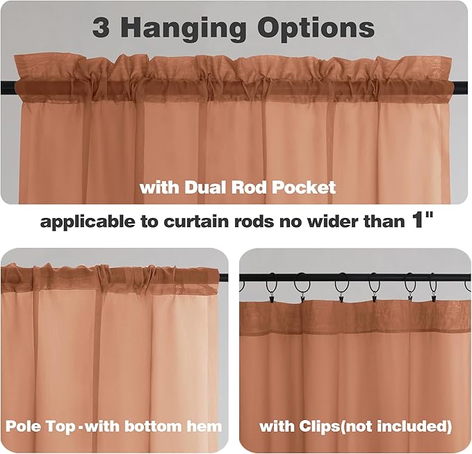 Chyhomenyc Sheer Orange Tier Curtains 24 Inch Length, Small Window Curtains - Image 3