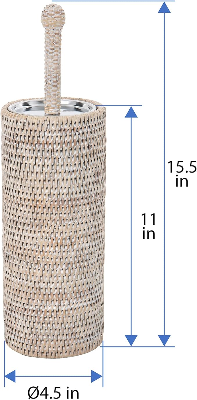 La Jolla Decorative Rattan Toilet Brush Set White Wash Handwoven Toilet Brush - Image 4