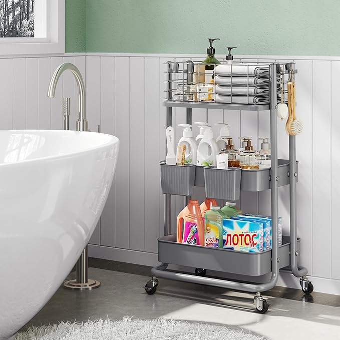 KINGRACK 3 Tier Metal Rolling Cart, Kitchen Organizers and Storage, Slim - Image 8