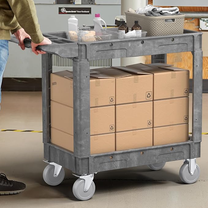 2 Tier Plastic Rolling Cart Utility Cart on Wheels, Heavy Duty Tool Carts - Image 7