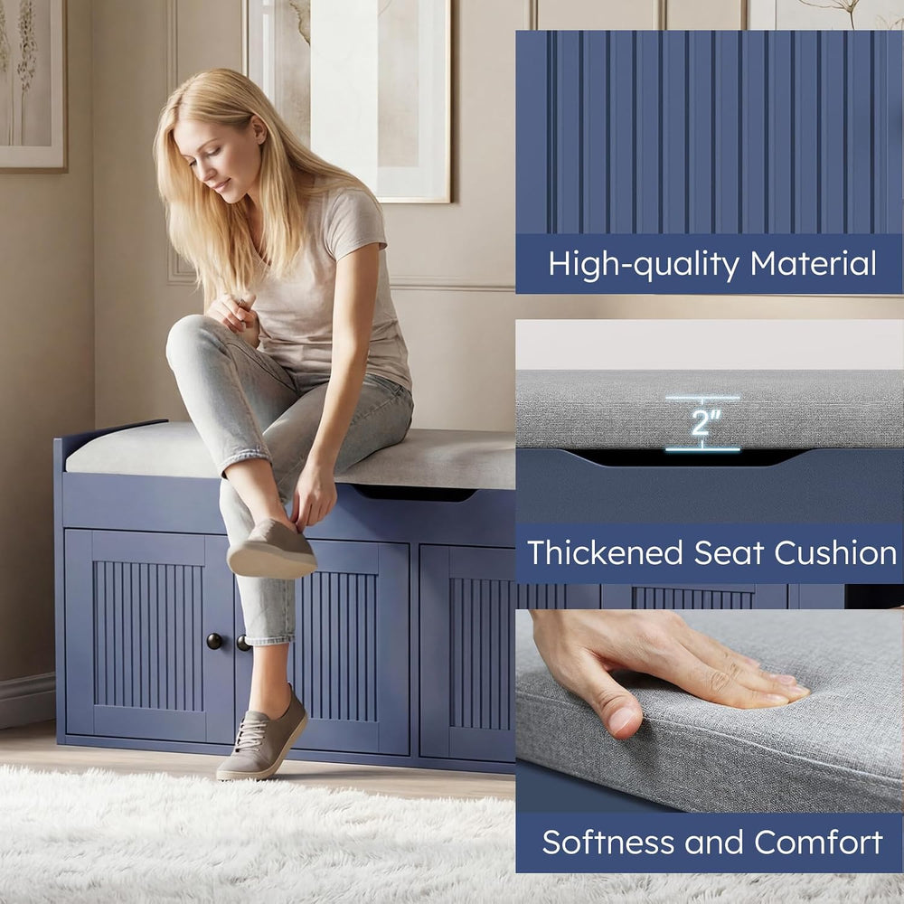 47.2" Storage Bench - Entryway Shoe Bench with Side Storage Shelves and ...