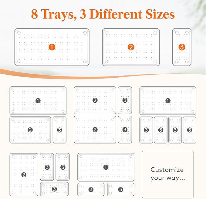 Lifewit 8 Pcs Large Bathroom Drawer Organizers, 3 Sizes Clear Plastic Storage - Image 3