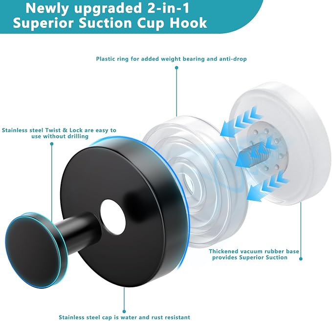 Suction Cup Hooks for Shower, Removable No Drill Towel Hooks, Upgraded 15 lbs - Image 5