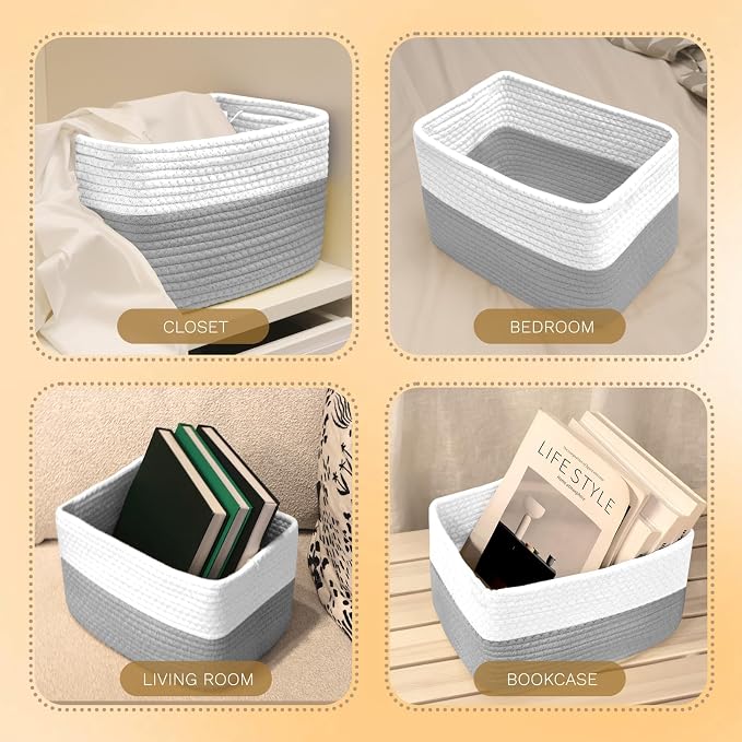 Hopegiver Woven Storage Baskets 11x8x7 Inch, 3 Pack Collapsible Cube Storage Bin - Image 7