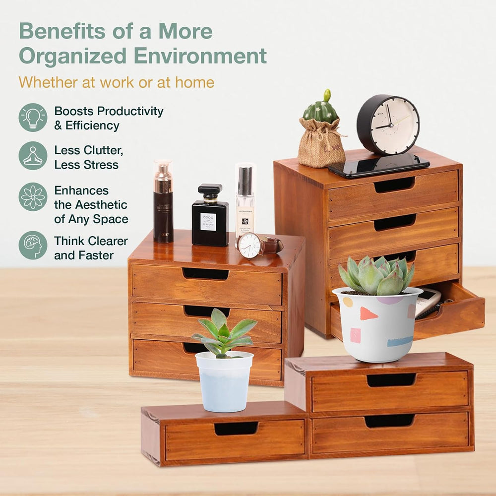 4-piece Drawer Cabinet Bundle Set - Modern Mahogany Wood Stackable Units - Mu...