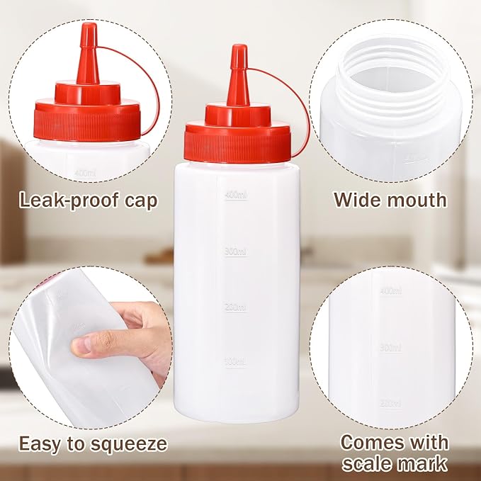 Condiment Squeeze Bottles Ketchup Dispenser, 2 Pack 16oz Squeeze Bottles - Image 3