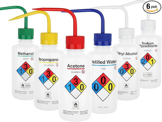 Safety Wash Bottles, Printed Acetone, Ethyl Alcohol, Isopropanol, Distilled by LABINVO