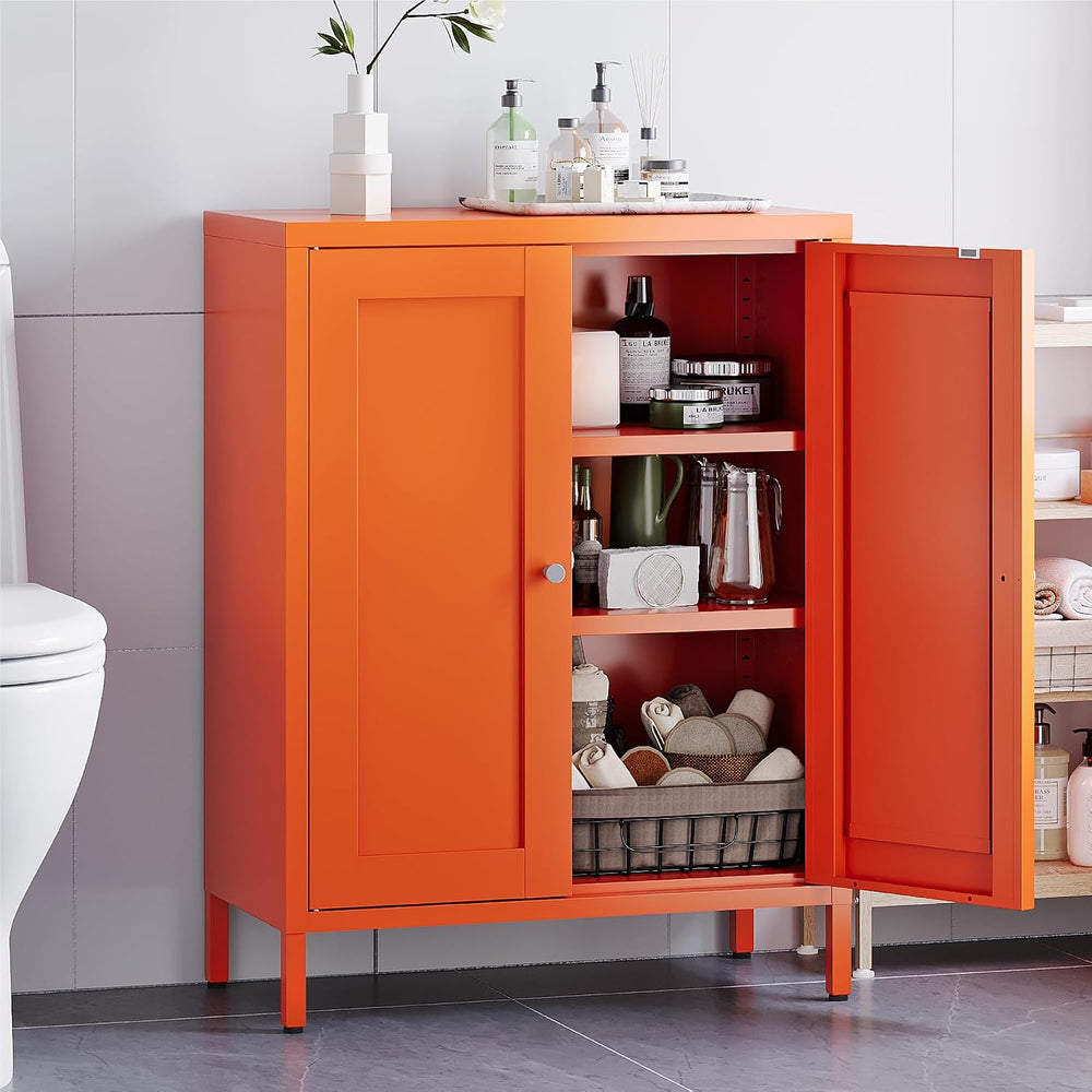COFaR 31.5"H Metal Bathroom Storage Cabinet, Small Organizer Cabinet,Orange