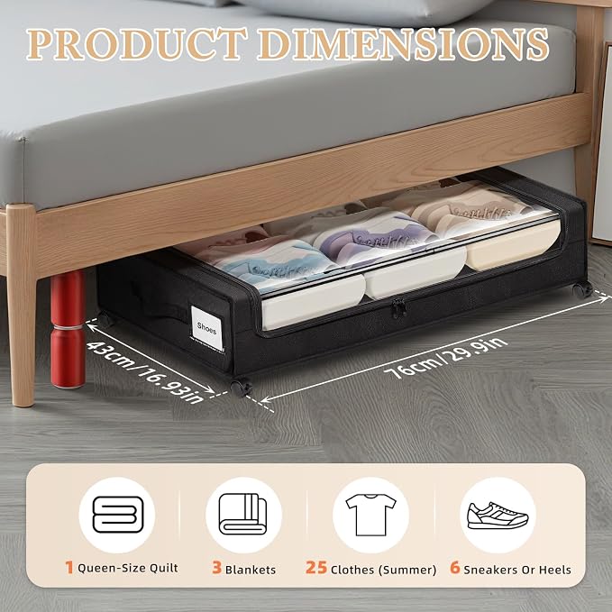 Under Bed Storage with Wheels 2-Pack，Under Bed Storage Containers XXL，Underbed - Image 2