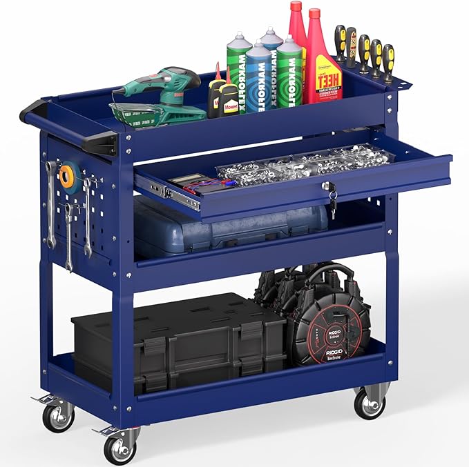 3 Tier Rolling Tool Cart on Wheels, Heavy Duty Service Cart Industrial Utility by Bettertoolsforbetterlife