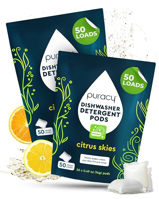 Puracy Dishwasher Pods, Natural Dishwasher Detergent, Citrus Skies Dish tabs by Puracy