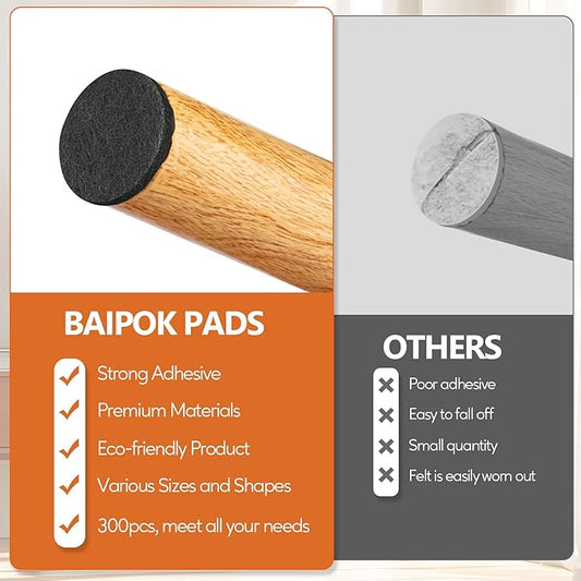 Furniture Pads 300 Pieces Felt Furniture Pads Premium Huge Pack, BAIPOK Self - Image 2