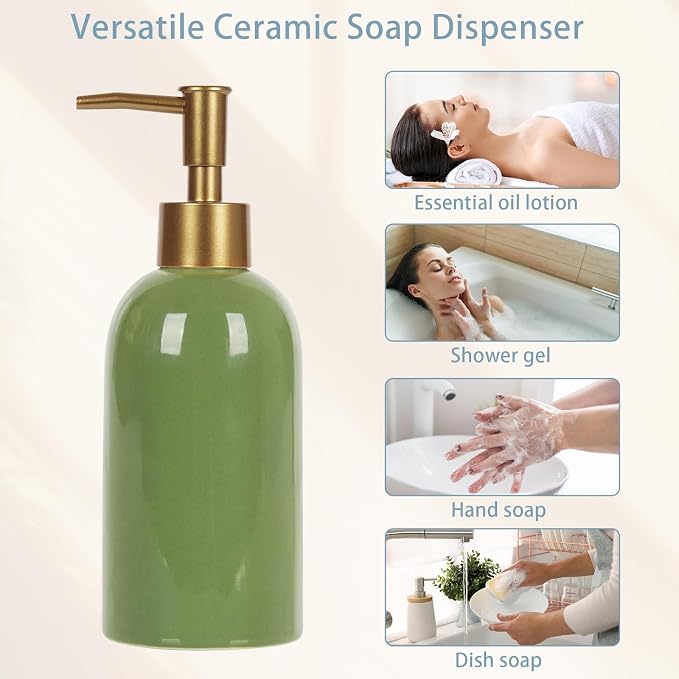 Natheeph 14OZ Ceramic Soap Dispenser Ceramic Soap Pump Dispenser Can Fill Liquid - Image 7