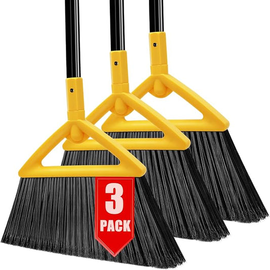 Heavy Duty Broom Outdoor and Indoor, 3 Pack Upgraded Commercial Angle Brooms by PUTNATRUE