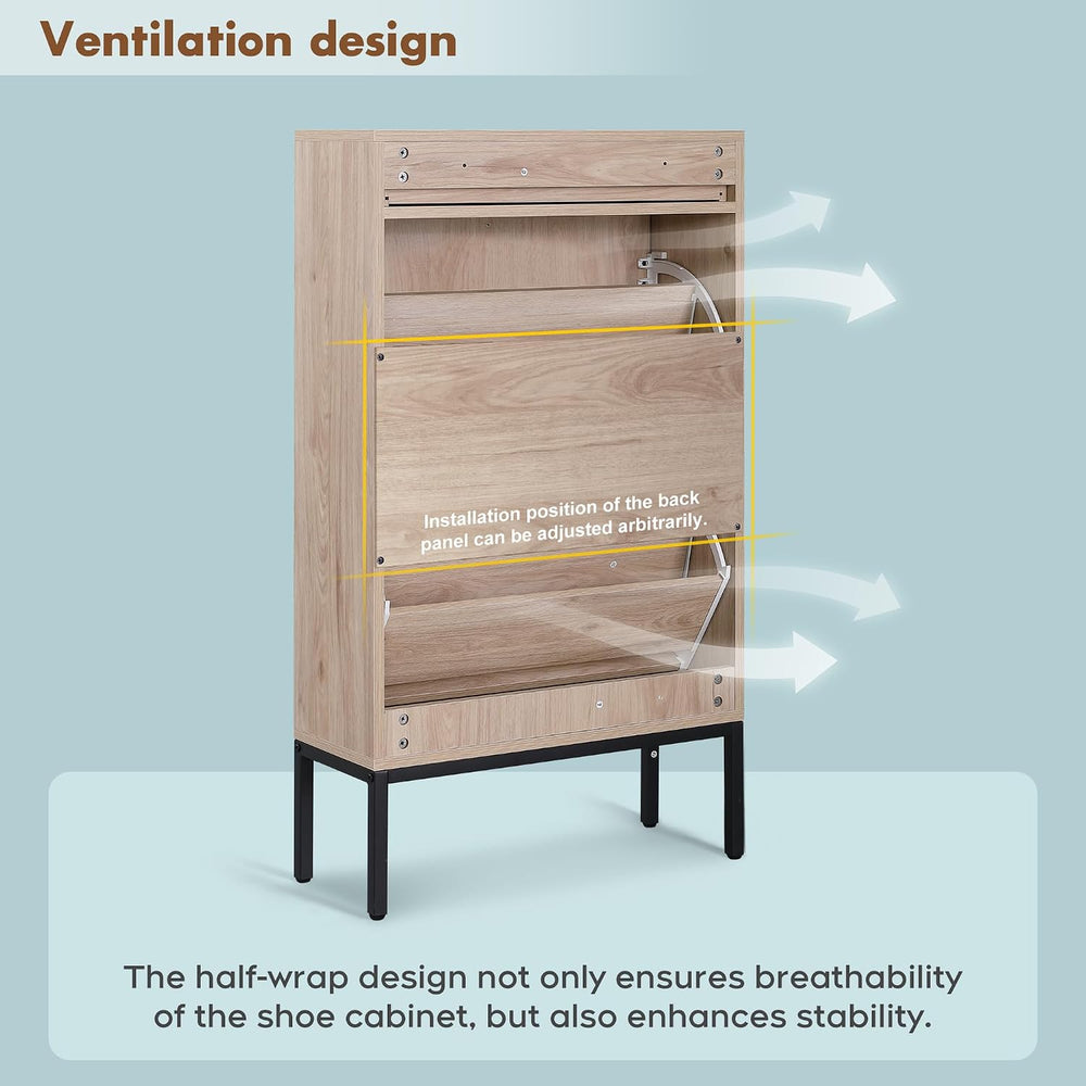 Brafab Shoe Storage Cabinet with 2 Flip Drawers&1 Small Drawer, Slim Entr...