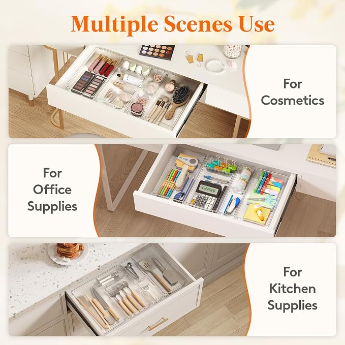 Lifewit 6 Pcs Large Bathroom Drawer Organizers, 3 Sizes Clear Plastic Storage - Image 8