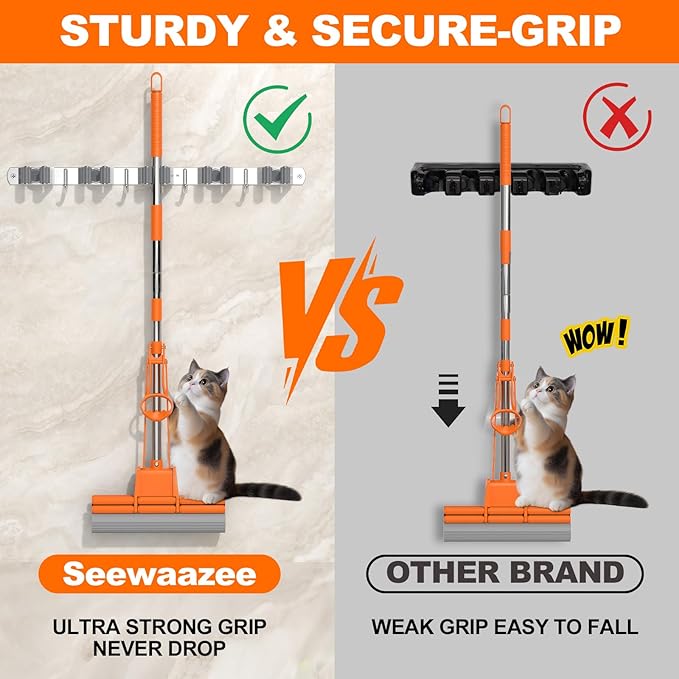 Broom Holder Wall Mount, Mop and Broom Organizer Broom Hanger Storage Tool - Image 5