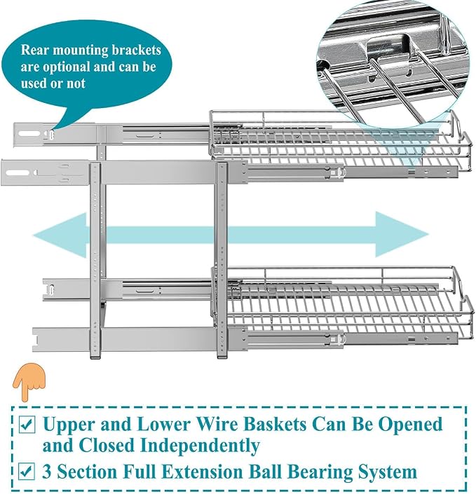 OCG 2 Tier Pull Out Cabinet Organizer, Pull Out Drawers - Image 4