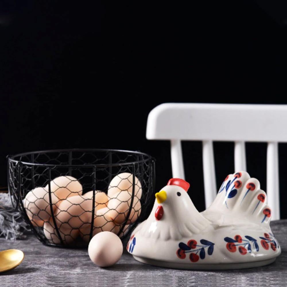 Ceramic Egg Holder, Hollow-Out Wire Chicken Egg Holder with Chicken Shaped Li...