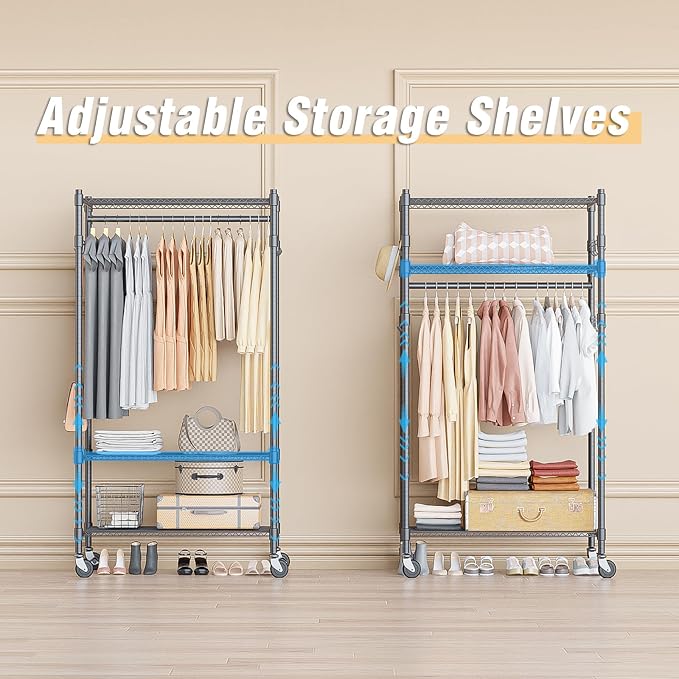Homdox Garment Rack Heavy Duty, 3 Tier Rolling Clothing Racks - Image 5