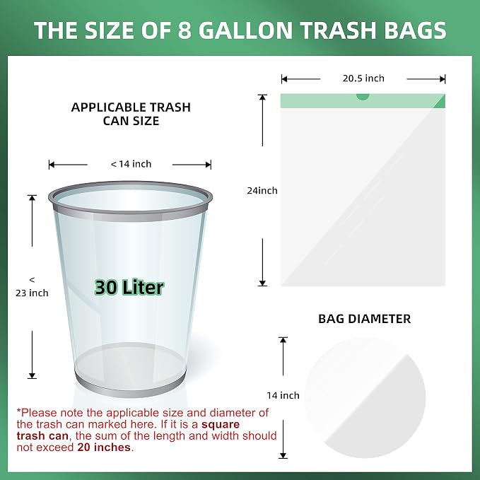8 Gallon Trash Bag 120 Count, Unscented Strong Drawstring Garbage Bag Fit 30 - Image 2