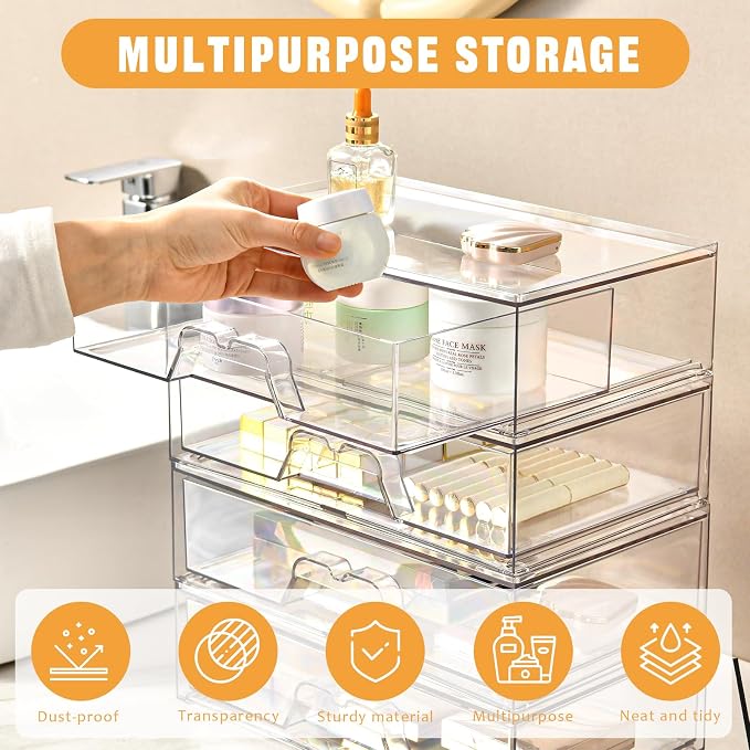 5 Pack Makeup Organizer Stackable, 12.1''L Bathroom Organizer and Storage - Image 4