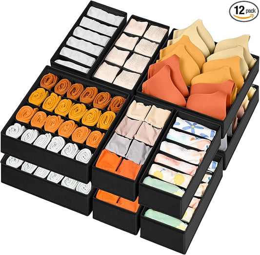12 Pack Drawer Organizers, 116 Compartments Fabric Foldable Dresser Drawer by Criusia