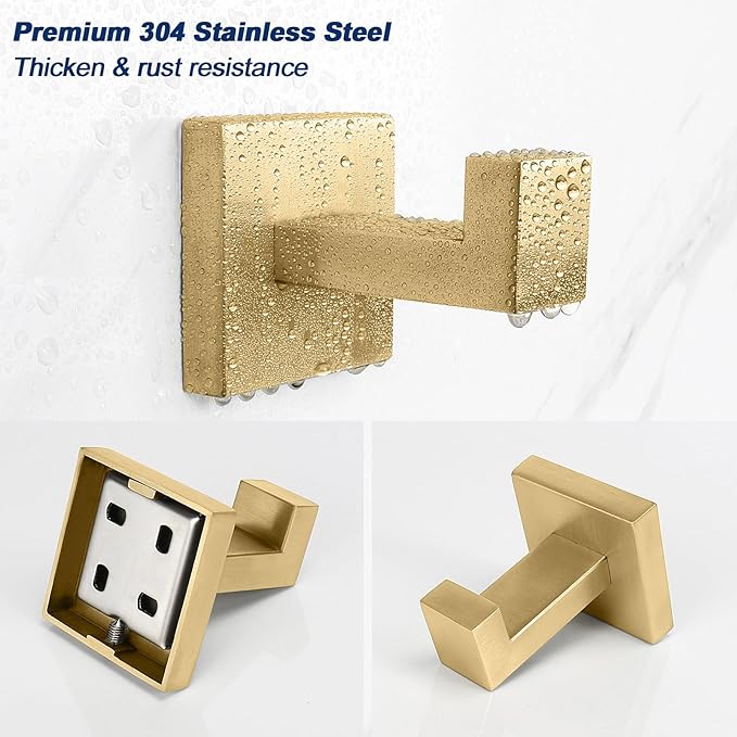 NearMoon Bath Towel Hooks -SUS304 Stainless Steel Square Clothes Robe Hooks - Image 3