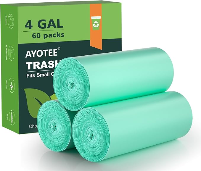 4-6 Gallon Small Trash Bags Compostable Trash Bags, AYOTEE 60 Count Ultra by AYOTEE
