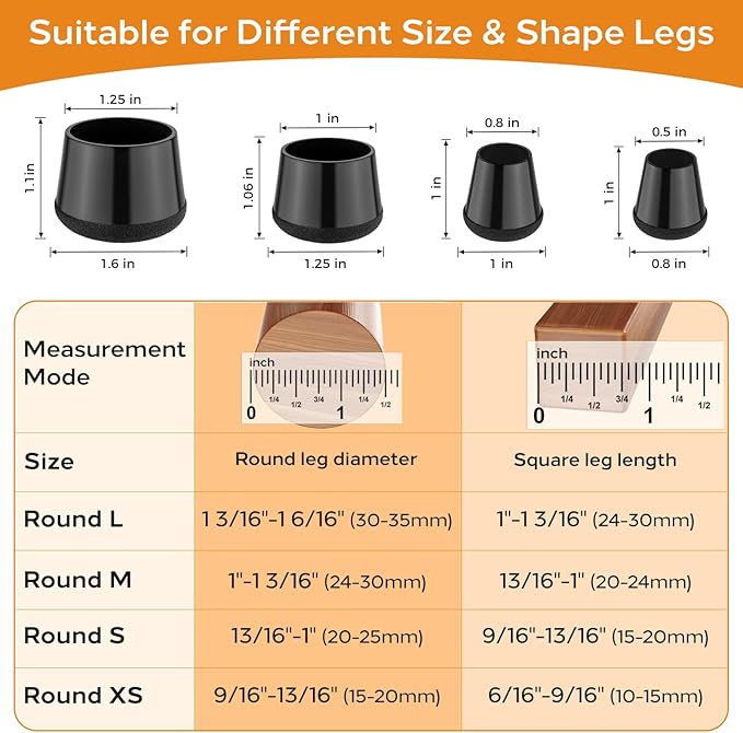 24 PCS Silicone Chair Leg Floor Protectors Medium Fit Rubber Felt Furniture - Image 2