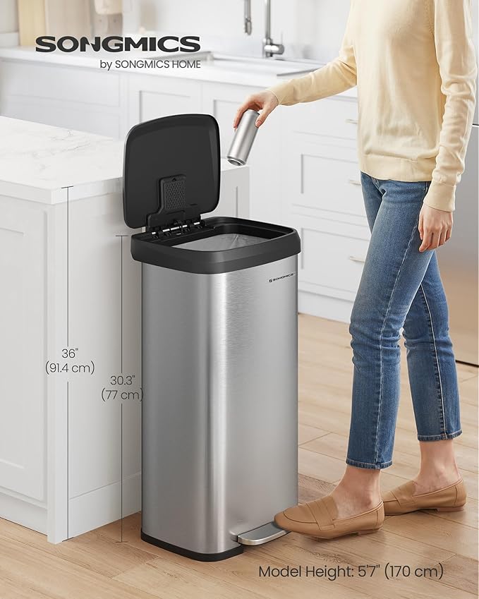 SONGMICS Kitchen Trash Can, 18-Gallon Stainless Steel Garbage Can, - Image 3