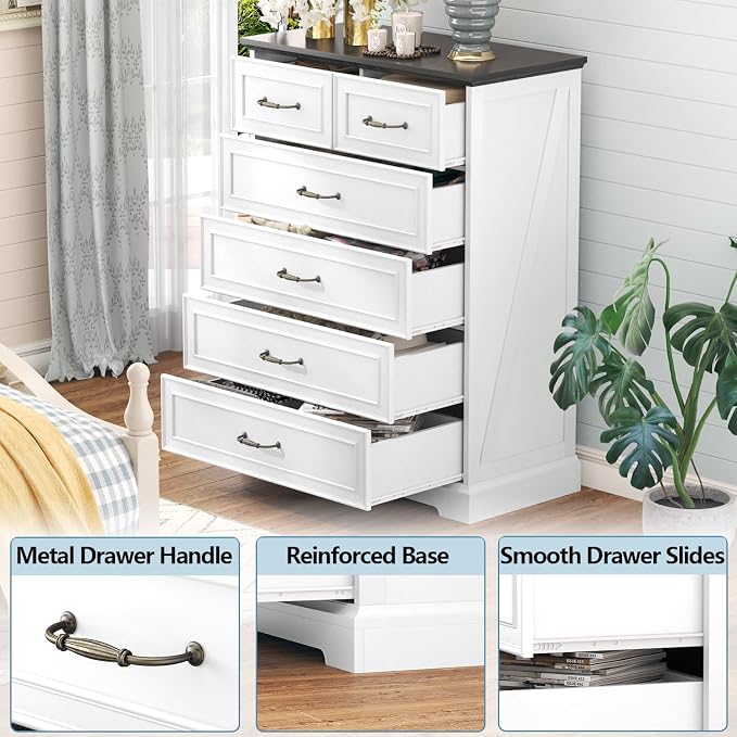 6 Drawer Dresser for Bedroom, Rustic Farmhouse Dresser - Image 6