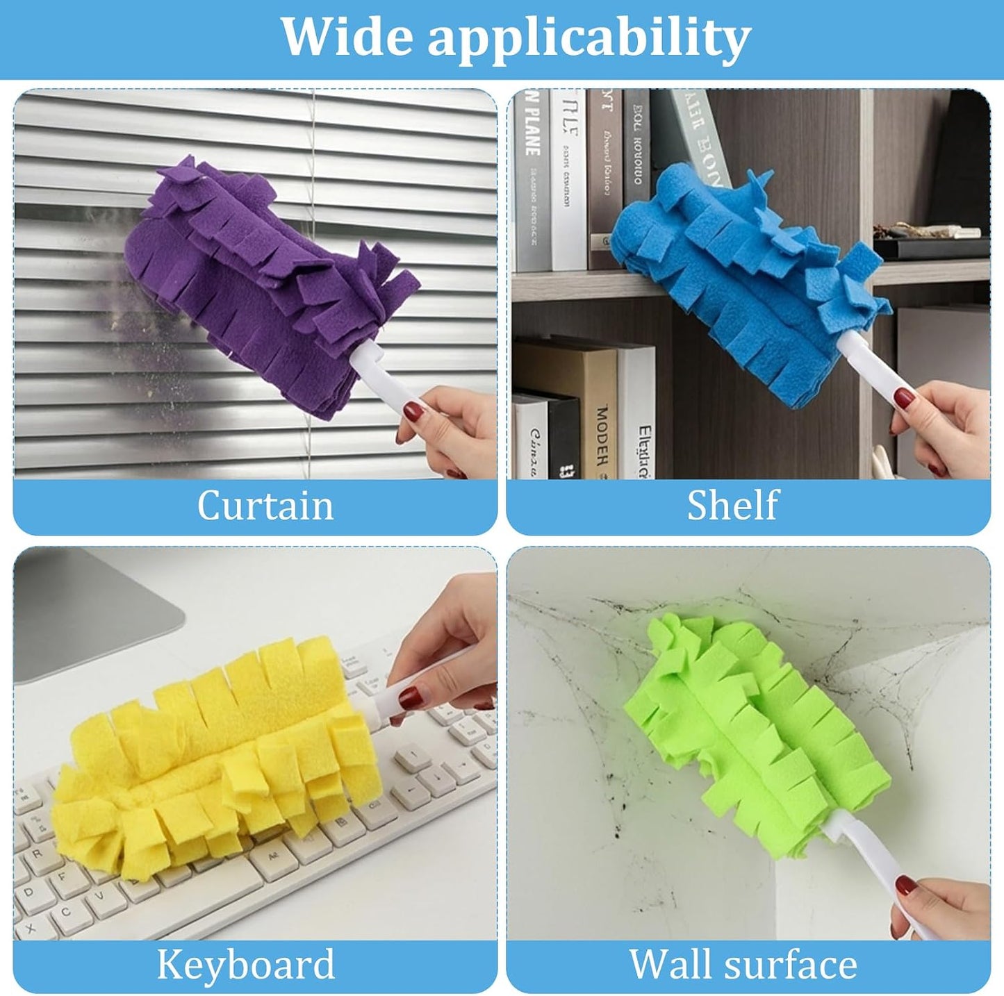 5 PCS Reusable Duster Refills, 360° Electrostatic Washable Microfiber Duster with Handle & 5 Hooks, Multi-Surface Cleaning Tool for Home Car Furniture Fans