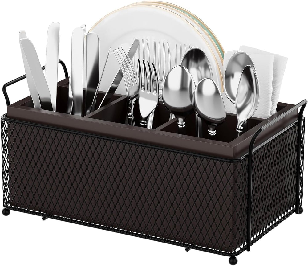 Silverware Caddy for Party,Bamboo Utensil Holder for Countertop