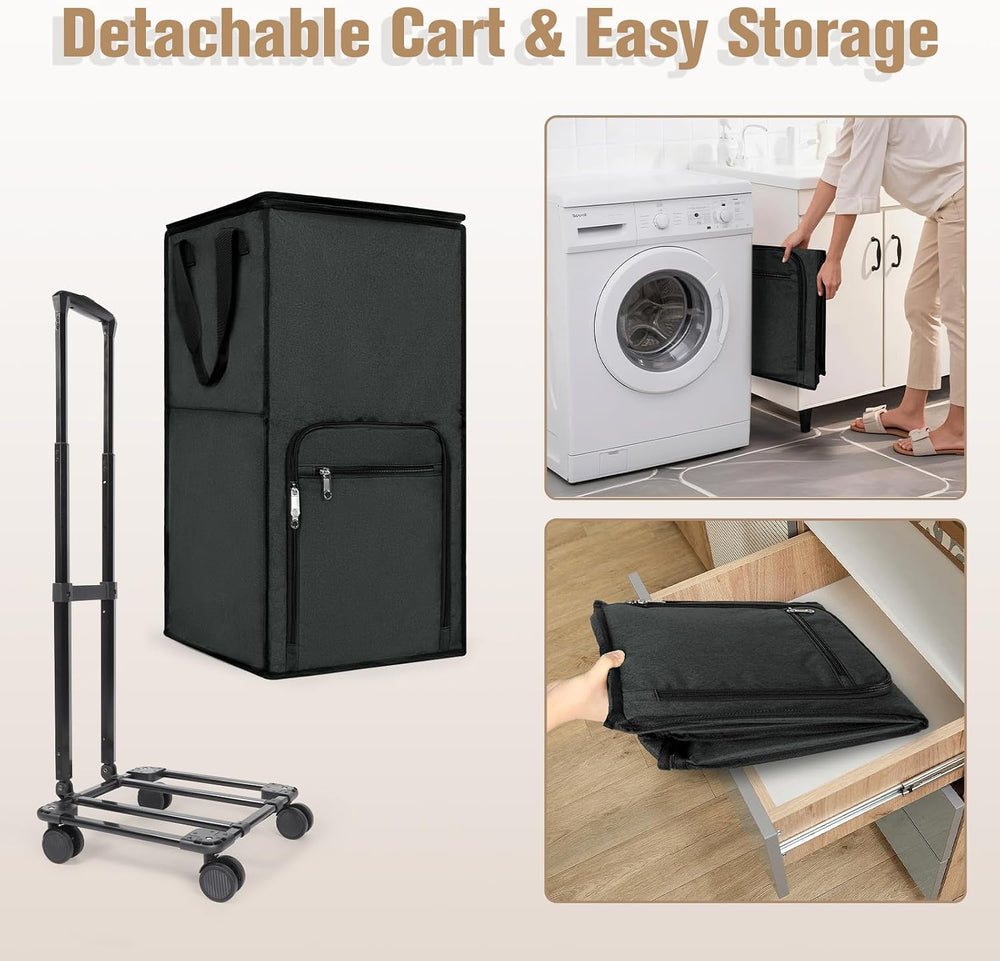 Bukere Extra Large Rolling Laundry Basket with Removable Wheels & Zipper ...