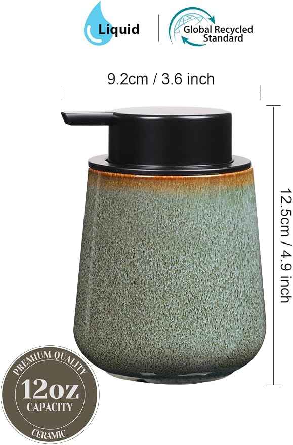 INGOFIN Ceramic Lotion Dispenser - 12 oz Refillable Hand Soap Dispenser Bathroom - Image 2