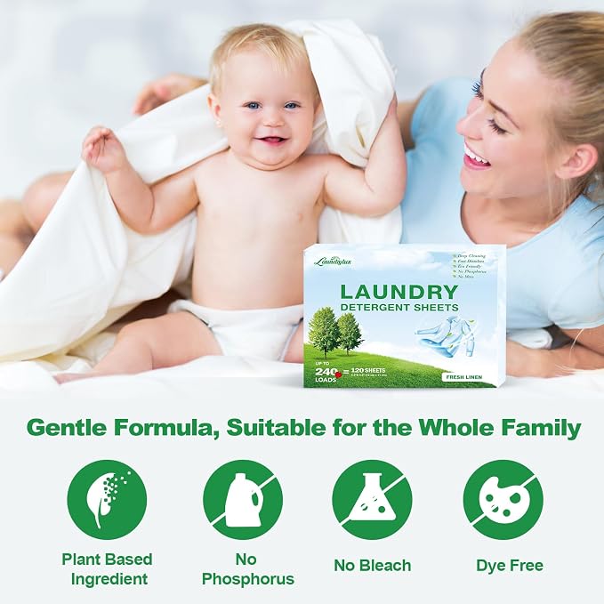 Laundry Detergent Sheet, Eco-Friendly & Hypoallergenic Wash Strips, Natural - Image 2