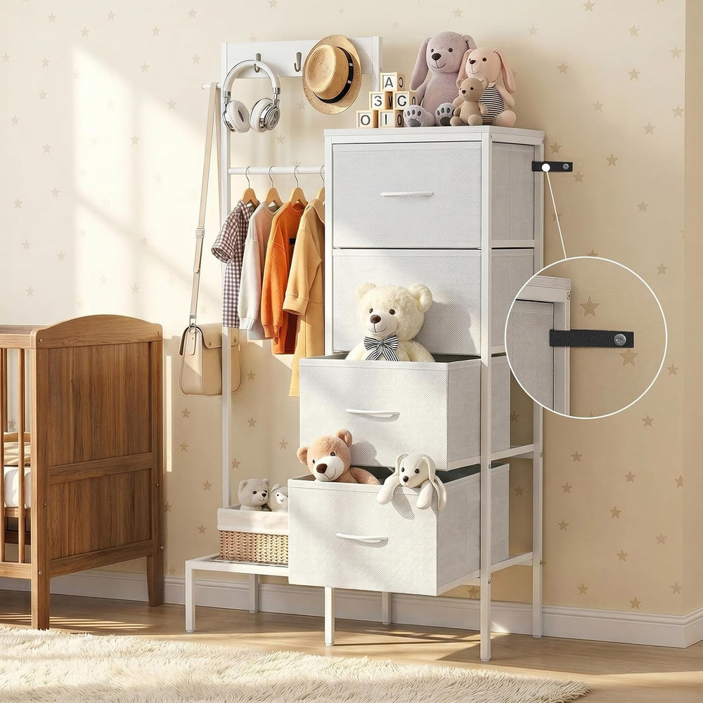 Lewondr Dresser with Hanging Rack and Storage Drawers, White