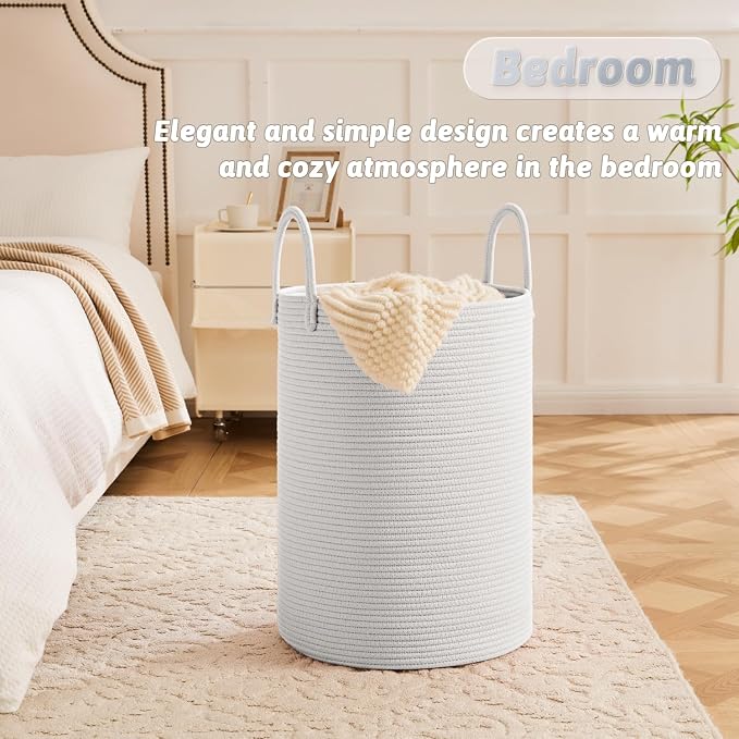 Laundry Basket, Woven Cotton Rope Laundry Hamper, 40L - Image 3