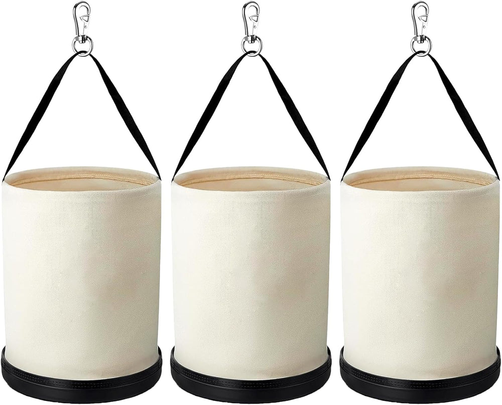 3 Pack Utility Canvas Bucket with Plastic Bottom and Metal Hook 15" x 12...