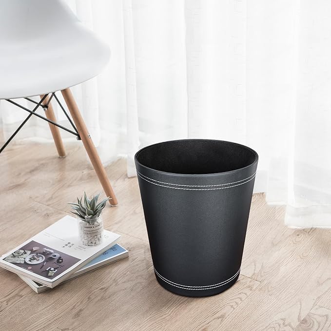 KINGFOM 3 Pack PU Leather Small Office Trash Can Wastebasket, Round Garbage - Image 9