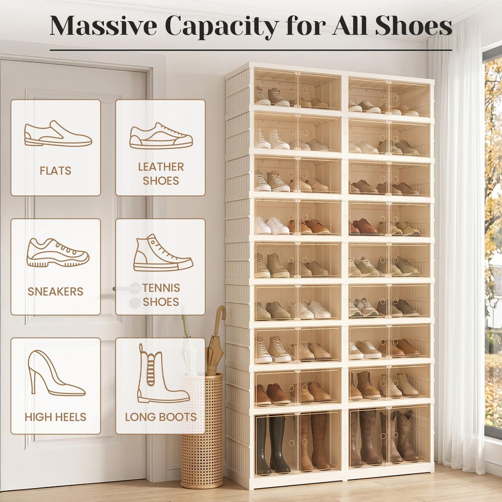 Collapsible Shoe Rack Organizer, Clear Doors Plastic Shoe Storage Cabinet