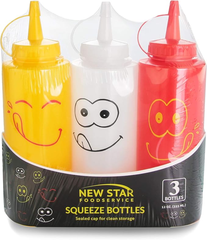New Star Foodservice 28560 Smiley Faces Squeeze Bottle Set, and Clear, 12 oz - Image 9