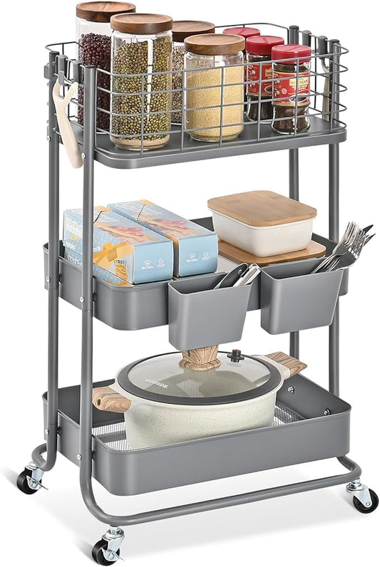 KINGRACK 3 Tier Metal Rolling Cart, Kitchen Organizers and Storage, Slim by KINGRACK