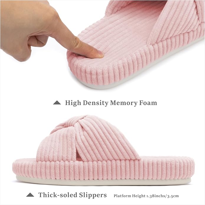 Chantomoo Slippers for Women Memory Foam House Bedroom Corduroy Bow Crossbands - Image 2