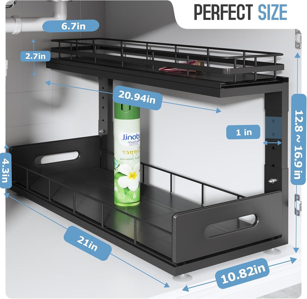 Under Sink Organizer Upgrade To Professional Rails,2-Tier Dual Pull Out Cabin...