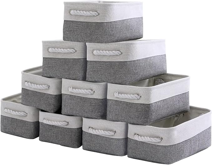 Storage Baskets 12x8x5 inch 10 Pack Fabric Baskets Foldable Storage Bins by Sacyic