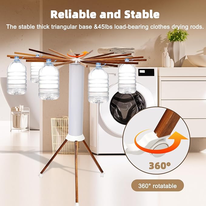 Portable Teak Tripod Clothes Drying Rack, Foldable Space-Saving Design - Image 5